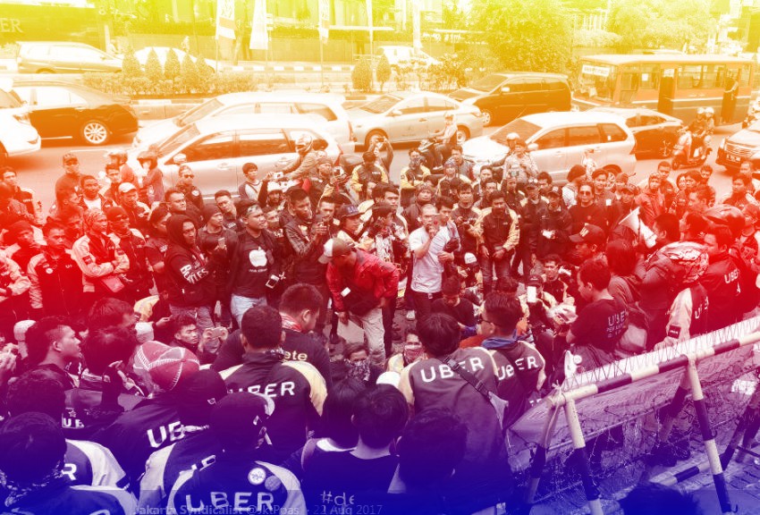 Gathering of striking Uber drivers