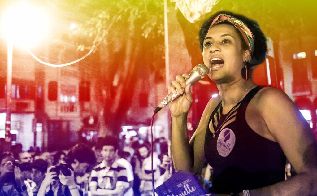 Brazilian activist Marielle Franco speaking at a rally
