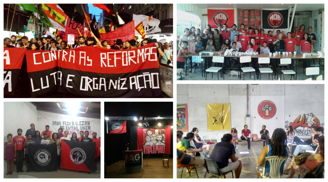 Collage of images related to the CAB showing protest and various political or social organization meetings