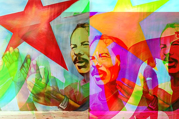 Stylized photo of mural depicting Nicaraguan President Daniel Ortega
