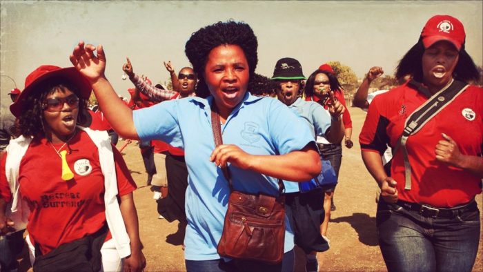 Members of South African Democratic Teachers Union take the streets during a strike.
